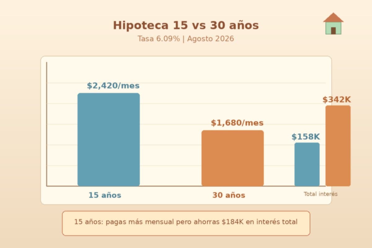 Gráfico comparativo de pagos mensuales entre hipoteca de 15 y 30 años